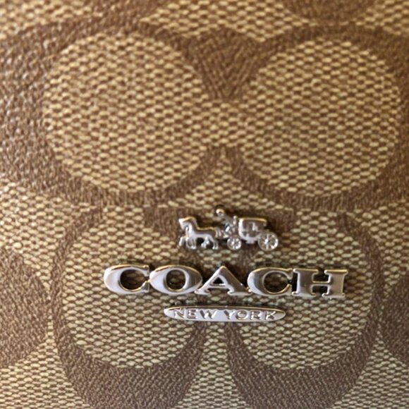 NWT Coach Signature Coated Canvas Hobo Handbag Khaki/Tangerine - Picture 9 of 10